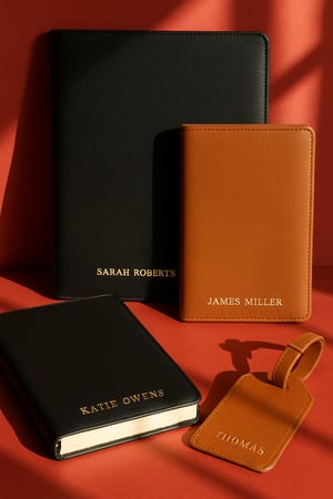 photographic Notebooks  Leather Premium journals compendiums and luggage tags The classic corporate gift choice with embossed names Red studio backgro